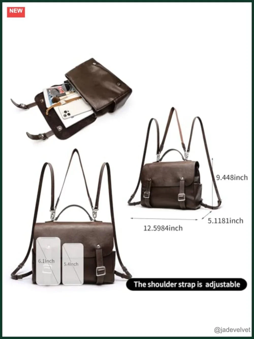 Vintage Faux Leather Convertible Satchel Backpack 3in1